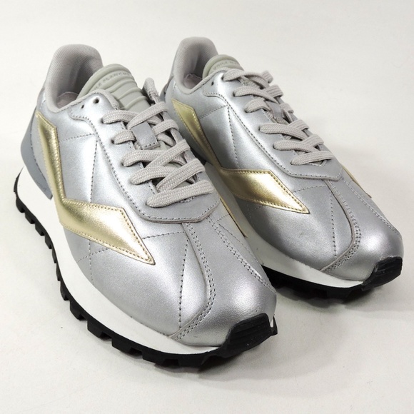 VOILE BLANCHE 🇮🇹 WOMEN'S SILVER LEATHER FASHION COMFORT SNEAKERS - Picture 2 of 8